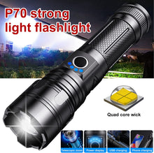 Load image into Gallery viewer, Extremely Bright Torch USB Rechargeable XHP70 Torch Battery Operated 5 Light Modes Zoomable for Camping Hiking Emergencies  [Energy Class A+++]
