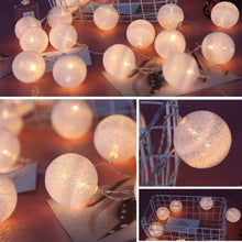 Load image into Gallery viewer, Guirlande lumineuse boules coton LED USB - Veilleuse bébé 2h - Adaptateur secteur double USB 2A inclus - 3 intensités - 20 boules 3m
