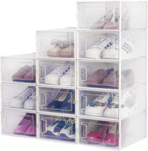 Load image into Gallery viewer, Cajas de Zapatos, Paquete de 12 Cajas de Almacenamiento de Zapatos Transparentes, Cajas para Zapatos de Plástico Plegable, 33×23×14 cm por Casillero, para Zapatos, Tacones Altos, Zapatillas de Deporte
