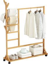 Load image into Gallery viewer, Portant à Vêtements, Penderie avec Roulettes, avec Compartiment pour Pantalon et Rangement Inférieur, avec 6 Crochets
