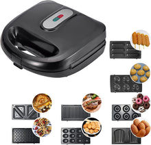 Load image into Gallery viewer, Gaufrier 8 in 1 - Macchina per sandwich, waffer, 8 piastre antiaderenti rimovibili e intercambiabili, termosifone double face, termostato automatico, 750 W, 22 x 22,5 x 10,5 cm
