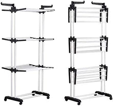 Load image into Gallery viewer, Etendage à Linge Séchoir à Linge Etendoir à Linge Séchoir à vêtements 4 étages 4 Roues Ailes latérales Tubes en acier inoxydable Stockage Inferieur pour chaussures
