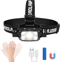 Load image into Gallery viewer, Linterna Frontal, LED USB Recargable Linterna Cabeza, Sensor Inteligente Ultra Brillante 800 Lúmenes 180° Ajustable Luz Frontal para Camping Bicicleta Pesca [Clase de eficiencia energética A+++]
