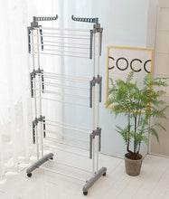 Load image into Gallery viewer, Foldable Linen Extender, Mobile Clothes Dryer, Linen End, 4 Floors 4 Wheels, Side Wings, Stainless Steel Tubes with Lower Storage Space for Shoes
