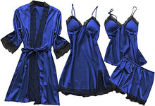 Load image into Gallery viewer, Women's Pyjama Set 4 Piece Set Satin Nightdress Shorts Pyjamas Lace Sleepwear Sexy Silk Night Dress Negligee Robe
