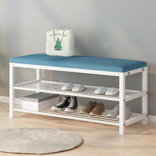 Load image into Gallery viewer, Banquette Rembourrée avec 2 Étagères Banc de Rangement à Chaussures pour Le Couloir, l'Entrée, en Métal, Style Nordique
