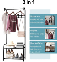 Load image into Gallery viewer, Portemanteau, Vestiaire, Meuble d’entrée avec Étagère à Chaussures à 3 Niveaux, Rangement à Chaussures,Stable, avec 4 Crochets
