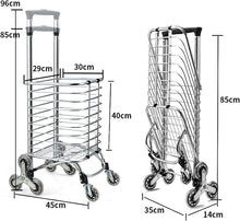 Load image into Gallery viewer, Chariot de Courses à Roulettes Pliable, Poussette de Marché avec 8 Roues et Réglable Hauteur, Chariot d'épicerie avec Sac Chargement Etanche Amovible, Chariot Marché avec Cordon Elastique et Accrocher

