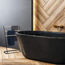 Load image into Gallery viewer, Noir Porte pieds, échelle, escalier 3 barres, métal bois support serviette bain, 86x58x30 cm, fer, 1 élément
