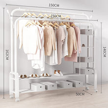 Load image into Gallery viewer, Perchero Burro Independiente de Doble Varilla Estante para Colgar Ropa de Dormitorio Multifuncional con Ruedas 150 x 50 x 162 CM
