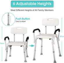 Load image into Gallery viewer, Silla de Ducha Altura Regulable con Respaldo y Reposabrazos Taburete para Baño con Capacidad de 150 kg Taburete de Ducha para Ancianos
