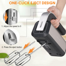 Load image into Gallery viewer, Elektrischer Handmixer Edelstahl 400 W - Handrührer mit 5 Geschwindigkeiten inkl. Turbofunktion Edelstahl - inkl. 2 Knethaken aus Edelstahl – ergonomisches Gehäuse – Thermosicherung
