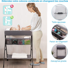 Load image into Gallery viewer, Table à langer Multifonctions Bébé Pliante 3 en 1 avec Ceinture de Sécurité Règle du Plateau Grand Panier de Rangement 76 x 66 x 101,5 cm Supporté 11 kg

