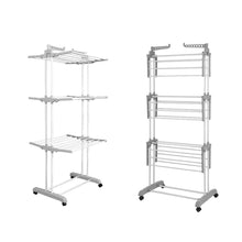 Load image into Gallery viewer, Foldable Linen Extender, Mobile Clothes Dryer, Linen End, 4 Floors 4 Wheels, Side Wings, Stainless Steel Tubes with Lower Storage Space for Shoes
