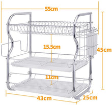 Load image into Gallery viewer, 3-Tier Escurreplatos de Acero Inoxidable, Soportes para Platos, Escurridor para Platos y Cubiertos, Utensilio de Cocina, 55 * 25 * 45cm
