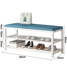 Load image into Gallery viewer, Banquette Rembourrée avec 2 Étagères Banc de Rangement à Chaussures pour Le Couloir, l'Entrée, en Métal, Style Nordique
