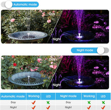Load image into Gallery viewer, Solar Fountain, 2022 Upgrade, 3.5 W 180 mm, with LED Lights, Built-in 1500 mAh Battery with 6 Fountain Styles, Solar Pond Pump for Garden, Bird Bath, Fish Container
