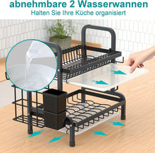 Load image into Gallery viewer, Egoutoire Vaisselle Cuisine Noir, 2 Étages Egouttoir Vaisselle INOX avec Égouttoir Et Support pour Couverts, Planche À Découper sur Évier, Égouttoir À Vaisselle pour Assiette
