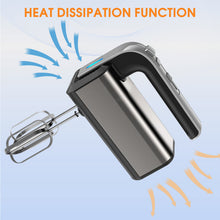Load image into Gallery viewer, Elektrischer Handmixer Edelstahl 400 W - Handrührer mit 5 Geschwindigkeiten inkl. Turbofunktion Edelstahl - inkl. 2 Knethaken aus Edelstahl – ergonomisches Gehäuse – Thermosicherung
