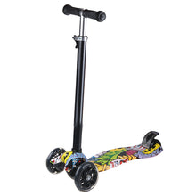 Load image into Gallery viewer, Trottinette Enfant 3 Roues LED en PU Pliable/Détachable, Hauteur Réglable de 77-87CM, Patinette Filles/Garçons Frein Arrière avec Grafitti pour Les Enfants 3-12 Ans
