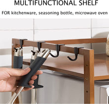Load image into Gallery viewer, Micro-Ondes Rack, 2 Couches Support de Four à Micro-Ondes en bambou, Ajustable Etagere Rangement Cuisine avec 4 Crochets Et Support de Planche à Découper
