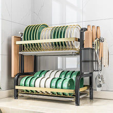 Load image into Gallery viewer, Égouttoir à Vaisselle, Ensemble d'égouttoir à Vaisselle Compact à 2 Niveaux pour la Cuisine, Grand égouttoir à Vaisselle en Acier Inoxydable avec Porte-ustensiles
