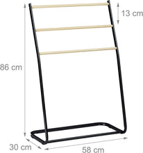 Load image into Gallery viewer, Noir Porte pieds, échelle, escalier 3 barres, métal bois support serviette bain, 86x58x30 cm, fer, 1 élément
