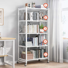 Load image into Gallery viewer, Faltbares Aufbewahrungsregal mit Rädern, Multifunktionales Metallregal, für Wohnzimmer, Küche, Duschzimmer, Garderobe, Schlafzimmer
