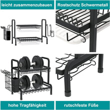 Load image into Gallery viewer, Egoutoire Vaisselle Cuisine Noir, 2 Étages Egouttoir Vaisselle INOX avec Égouttoir Et Support pour Couverts, Planche À Découper sur Évier, Égouttoir À Vaisselle pour Assiette

