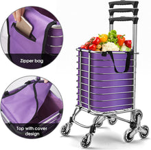 Load image into Gallery viewer, Chariot de Courses à Roulettes Pliable, Poussette de Marché avec 8 Roues et Réglable Hauteur, Chariot d'épicerie avec Sac Chargement Etanche Amovible, Chariot Marché avec Cordon Elastique et Accrocher
