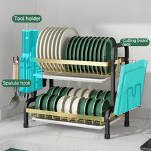 Load image into Gallery viewer, Égouttoir à Vaisselle, Ensemble d'égouttoir à Vaisselle Compact à 2 Niveaux pour la Cuisine, Grand égouttoir à Vaisselle en Acier Inoxydable avec Porte-ustensiles
