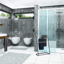 Load image into Gallery viewer, Noir Porte pieds, échelle, escalier 3 barres, métal bois support serviette bain, 86x58x30 cm, fer, 1 élément
