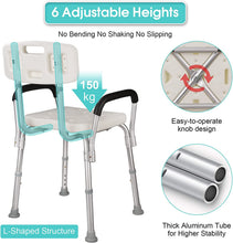 Load image into Gallery viewer, Silla de Ducha Altura Regulable con Respaldo y Reposabrazos Taburete para Baño con Capacidad de 150 kg Taburete de Ducha para Ancianos
