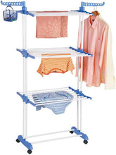 Load image into Gallery viewer, Foldable Clothes Rack, Mobile Clothes Dryer, Clothes Spread, 4 Floors 4 Wheels, Side Fenders, Stainless Steel Tubes with Bottom Storage Space for Shoes
