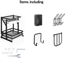 Load image into Gallery viewer, Dish Drainer with Tray, Detachable, Stainless Steel 304, Blac
