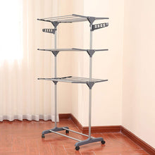 Load image into Gallery viewer, Etendage à Linge Séchoir à Linge Etendoir à Linge Séchoir à vêtements 4 étages 4 Roues Ailes latérales Tubes en acier inoxydable Stockage Inferieur pour chaussures
