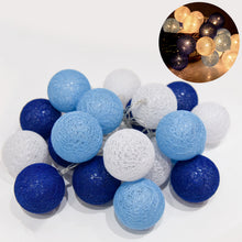 Load image into Gallery viewer, Guirlande lumineuse boules coton LED USB - Veilleuse bébé 2h - Adaptateur secteur double USB 2A inclus - 3 intensités - 20 boules 3m

