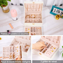 Load image into Gallery viewer, Boîte à Bijoux pour Femme filles,Coffret à Bijoux avec 2 Niveaux Boite Portable et Présentoirs, Organisateur à bijoux Rangement pour Bagues Boucles D'oreilles Colliers Bracelets,Blanc
