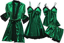 Load image into Gallery viewer, Women's Pyjama Set 4 Piece Set Satin Nightdress Shorts Pyjamas Lace Sleepwear Sexy Silk Night Dress Negligee Robe
