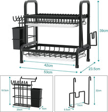 Load image into Gallery viewer, Egoutoire Vaisselle Cuisine Noir, 2 Étages Egouttoir Vaisselle INOX avec Égouttoir Et Support pour Couverts, Planche À Découper sur Évier, Égouttoir À Vaisselle pour Assiette
