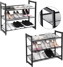Load image into Gallery viewer, Étagère à Chaussures Métallique 3 Tablettes superposé Angle réglable Montage Facile pour 9 Paires 74 x 30,7 x 62,8 cm (L x l x h) Noire LMR03B
