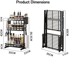 Load image into Gallery viewer, Plasaig Kitchen Rack Foldable Spice Rack Stainless Steel Multi-Function Storage Rack Space Saving/Non-Slip Anti-Rust Strong Bearing Capacity Black (Three-Layer)
