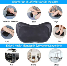 Load image into Gallery viewer, Cojín de Masaje Shiatsu con 8 Rollos 3D Masajeador Almohada con Calor para Amasar Relajar Contracturas y Dolores Musculares en Casa Coche Oficina Negro
