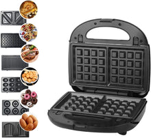 Load image into Gallery viewer, Multifunctional Device Toaster 6-in-1, 750 W Sandwich Machine, Waffle Iron, Paninis Press, Non-Stick &amp; Interchangeable, Black
