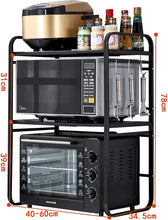 Load image into Gallery viewer, Extendable Microwave Shelf, Microwave Oven Rack, 2 Levels, Microwave Rack with 3 Hooks, Kitchen Table Shelf Made of Carbon Steel, Mini Oven Holder for Small Kitchen
