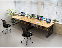 Load image into Gallery viewer, Plasaig Bureau d'ordinateur compact et étanche avec clapier, en bois pour les petits espaces, pieds de table en forme de K 100 x 48 x 72 cm (bois de poirier jaune)
