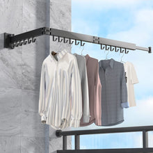 Load image into Gallery viewer, Wall-Mounted Clothes Rack 90 cm, Retractable Clothes Airer with 12 Hooks and Towel Holder for Balcony, Laundry, Bathroom, Bedroom
