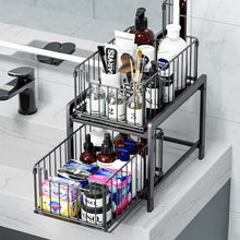 Load image into Gallery viewer, Kitchen Shelf Shelf with 2 Basket Drawers, Floor Cabinet Shelf, 2 Levels, Spice Rack, Stainless Steel, Sliding Drawer, Storage, Bathroom Organiser Shelf for Home and Office
