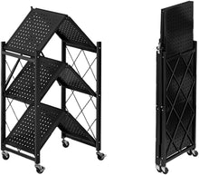 Load image into Gallery viewer, Étagère de Rangement Pliable avec Roues, Étagère en Métal Multifonctionnelle, pour Salon, Cuisine, Salle de Douche, Vestiaire, Chambre à Coucher (Noir, 3 tier-36,5*71,5*91CM)
