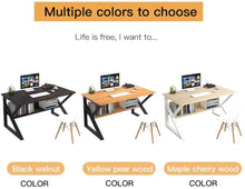 Load image into Gallery viewer, Plasaig Bureau d'ordinateur compact et étanche avec clapier, en bois pour les petits espaces, pieds de table en forme de K 100 x 48 x 72 cm (bois de poirier jaune)
